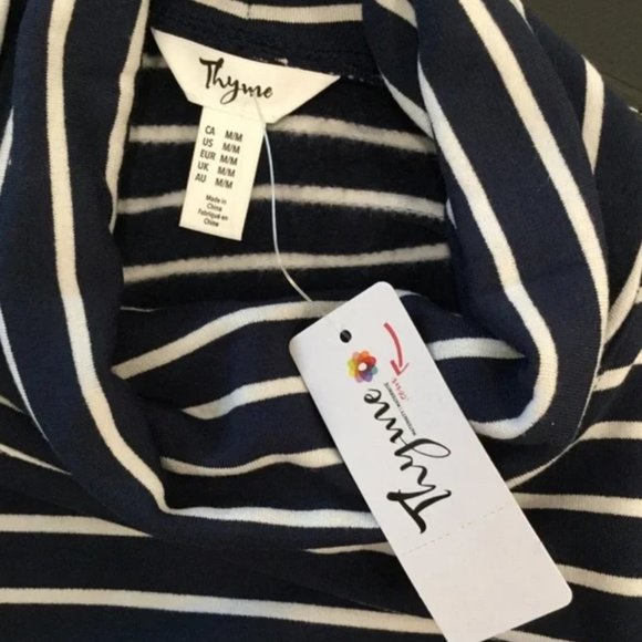 NWT Women's Thyme Maternity Comfy Stretchy Striped Navy Turtleneck Top XXL - Picture 6 of 10